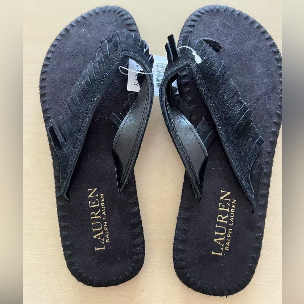 Lauren Ralph Lauren Black Fringe Sandals